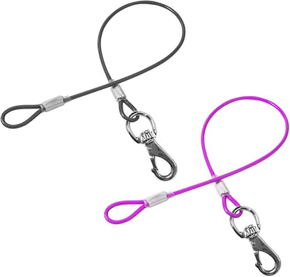 Chew Proof Dog Leash - 2Pack Metal Cable Lead,No Tangle Multiple Dog Leashes for Small and Medium Dogs- Heavy Duty Leash Extender for Collars & Harnesses(Black+Purple, 20in/50cm)