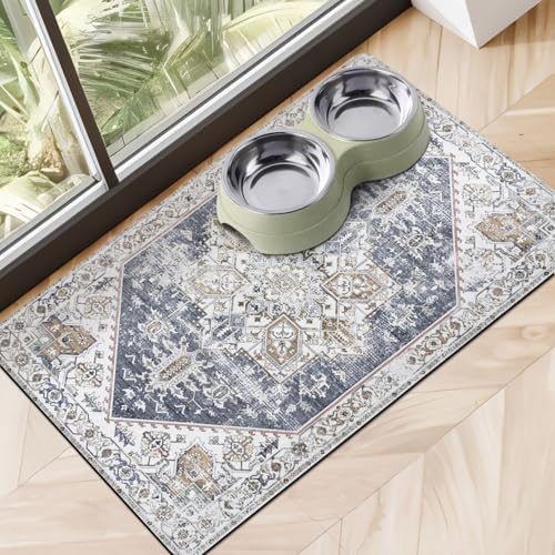 Dog Food Mats for Floors Absorbent, Pet Cat Food Mat - Non Slip Dog Bowl Mats for Food and Water, Eco-Friendly Boho Dog Placemats Feeding Mat Pet Supplies by Cuslnox