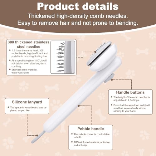 Self Cleaning Deshedding Cat Brush for Dogs & Cats,Adjustable Cat Brushes for Indoor Cats, Easy to Clean Grooming Tool for Long & Short Haired Pets - Image 5