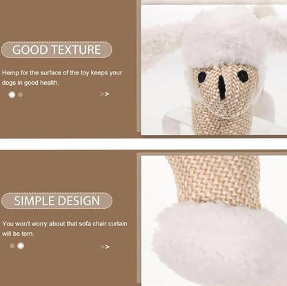 Linen Animal Shape Cotton Rope Dog Chew Toy, Squeaky, Sturdy Linen Fabric (Sheep)