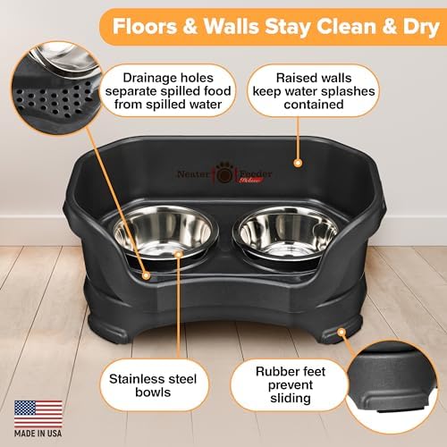 Neater Pet Brands Neater Feeder Deluxe Mess Proof Cat Bowls Elevated, Made in USA, No Spill Raised Bowls for Indoor Cats, Stainless Steel Food and Water Bowl Set, Pet Dish Feeding Station, Black - Image 4