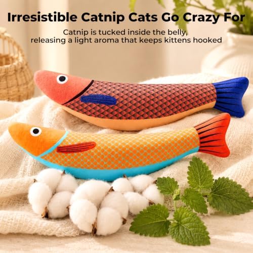 3 Pack Catnip Saury Fish Toys, Cat & Kitten Chew Kicker Interactive Crinkle Toys for Bored Indoor Adult Cats & Kitten, Cat Gifts Teething Toys Soft and Durable for All Breeds - Image 2
