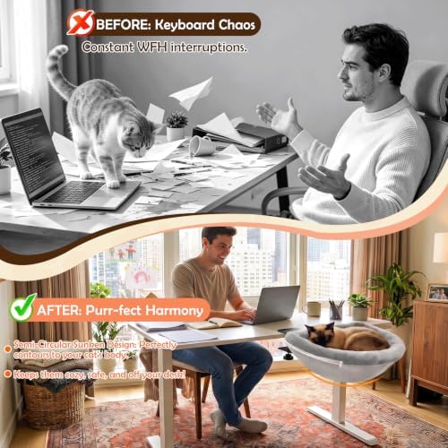 Cat Desk Bed, 90° Foldable Cat Hammock for Desk, Heavy-Duty Steel Frame with Dual Locking Knobs, Large Cat Bed with Washable Faux Fur & Mesh Covers, Fits Desktops up to 2.76", Holds Up to 50 Lbs, Grey - Image 7