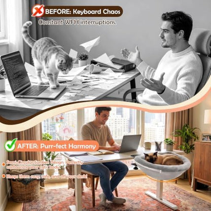 Cat Desk Bed, 90° Foldable Cat Hammock for Desk, Heavy-Duty Steel Frame with Dual Locking Knobs, Large Cat Bed with Washable Faux Fur & Mesh Covers, Fits Desktops up to 2.76", Holds Up to 50 Lbs, Grey - Image 7