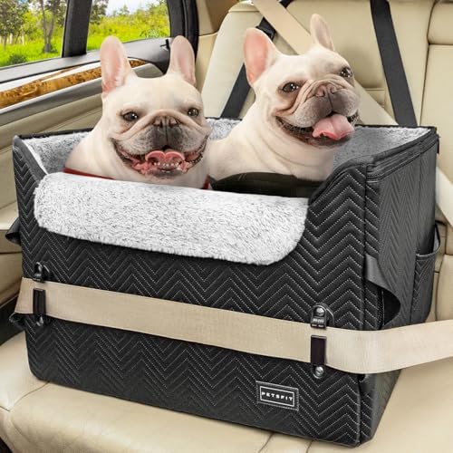 PETSFIT Dog Car Seat Medium Sized Dog, Waterproof PU Leather Dog Seat for Car with Patented Safe Buckles, 2 Clip-On Safety Leashes, Suitable for 2 Small Dogs (Medium, Black) by Petsfit