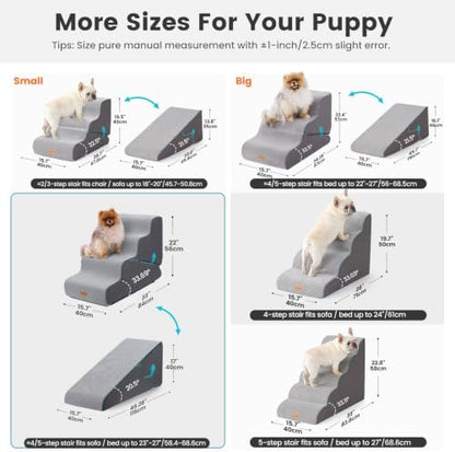 Gardner Pet Dog Stairs for Small Dogs 22" H, 2 in 1 Transformable 4-Step Pet Stairs and Dog Ramp for Couch Bed (23-27 in), Grey Adjustable Pet Steps - Image 3