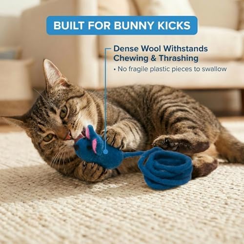 Glaciart One Felt Mouse Cat Toy – Soft Fuzzy Enrichment 100% Natural Wool - Interactive Catnip Play Cat Toy Set - Safe for Pets, Non-AZO Colored Dyes - 42” Long - Image 5