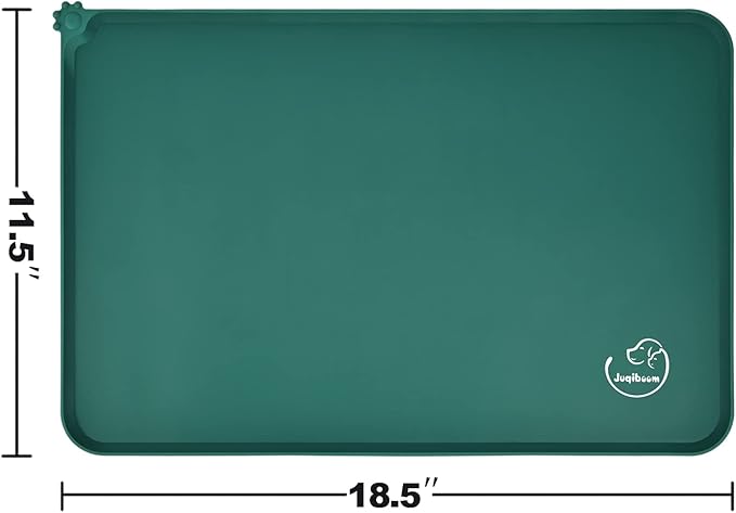 Silicone Waterproof Dog Cat Pet Feeding Mats, Non Slip, Easy Clean Pet Dog Cat Bowl Mats Placemat (18.5" x 11.5") Hunter Green
