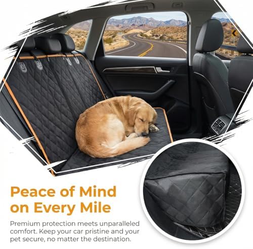 Dog Car Seat Cover for Back Seat, Waterproof Non-Slip Automotive Pet Bench Seat Pad Cover, Soft Vehicle Dog Middle Armrest Pet Backseat Bed Mat Protector, Universal Fit (Black/Orange) - Image 5