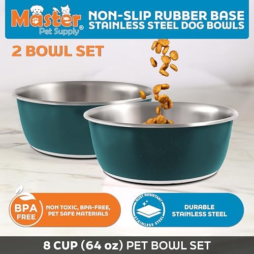 Master Pet Supply Stainless Steel Dog Bowls Set of 2 - Emerald Sea - 64 Oz - Image 2