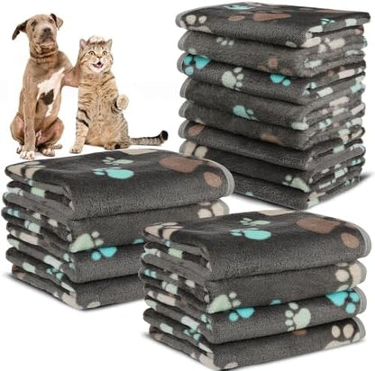 12 Pcs Small Dog Blanket Fleece Puppy Blankets Washable Pet Blankets for Cats Soft Flannel Paw Printed Throw for Guinea Pig Indoor Kittens Doggie (23 X 16 Inch,Dark Gray) by Retainbre