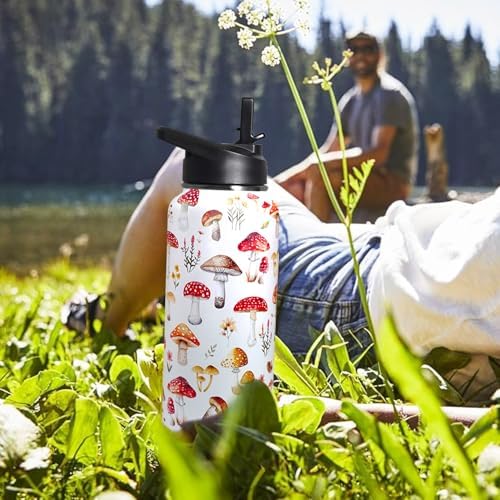 32oz Mushroom Stainless Insulated Aater Water Bottle with Straw,Mushroom Gym Hiking Sports Coffee Mug Cup Water Bottles,Mushroom Themed Gifts for Women,Mushroom Decor Stuff Accessories - Image 5