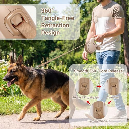 Segarty 26 Ft Walking Lead with Poop Bag Holder for Pet 66 lbs - 110 lbs, 360°Tangle-Free 8m Long Retractable Leash with Anti-Slip Handle One-Handed Brake Pause Lock, Heavy-Duty Leash for Dogs Outside - Image 5