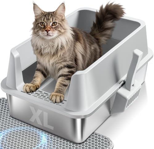 Stainless Steel Litter Box, Extra Large Metal Cat Litter Box for Big Cats by Nyutu