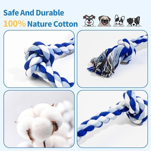 WDZZHOT [2 Pack] Dog Rope Toys, Dog Chew Toy for Medium and Small Dogs, 3 Knots Heavy Duty Puppy Rope Toy, 100% Cotton Tug of War Dog Toys for Boredom, Teeth Cleaning - Image 3