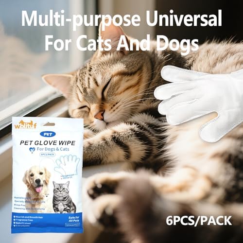 Pet Cleaning Gloves (6 Count) | Extra Thick Disposable Grooming Gloves with Aloe & Jojoba Oil, Waterless No-Rinse Odor Control, Lick-Safe Five-Finger Design for Cats & Dogs - Image 2