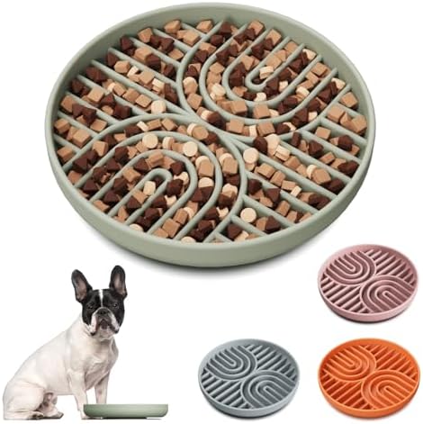 Slow Feeder Dog Bowl, Silicone Puzzle Bowl With Suction Cups for Dogs & Puppies, Anxiety Relief, Slow Eating, Dishwasher Fit, All Breeds, Green by AXEFUN