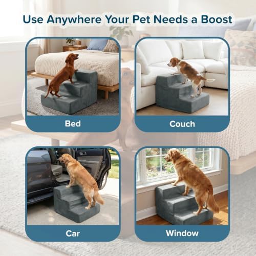 3-Step Pet Stairs - Nonslip Foam Dog and Cat Steps with Removable Zippered Microfiber Cover - Designed for Home or Vehicle Use by PETMAKER (Gray) - Image 5
