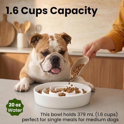 Ceramic Slow Feeder Dog Bowls 1.6 Cups for Medium & Small Fast Eaters,White - Image 4