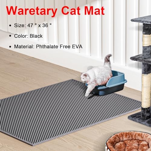 Waretary Cat Litter Mat, 47"x 36", Waterproof, Scatter Control, Grey - Image 2