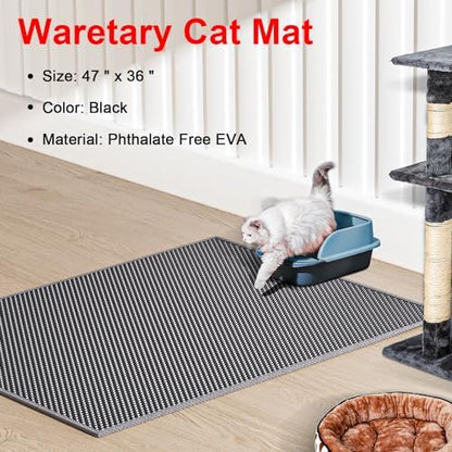 Waretary Cat Litter Mat, 47"x 36", Waterproof, Scatter Control, Grey - Image 2
