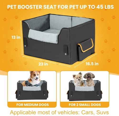 Dog Car Seat for Small Dogs, Elevated Dog Booster Seat Pet Travel Carrier Bed for Car with Adjustable Straps Pet Car Booster Seat for Small Dogs Cats - Image 2