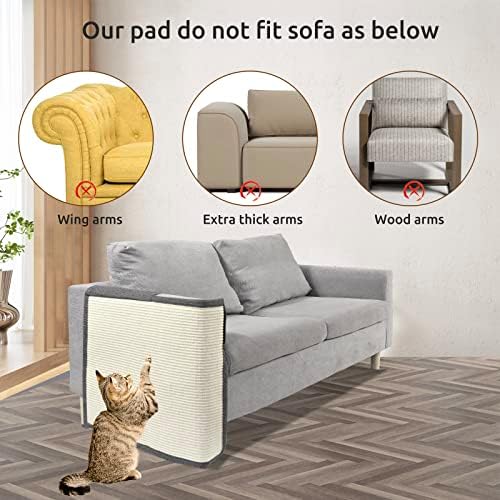 Cat Scratch Sofa Protector,Cat Scratching Couch Protector with 19.7''L*23.6''W Natural Sisal Cat Scratcher Mat for Protecting Couch Sofa Chair (Dark Grey/Right Hand) - Image 6