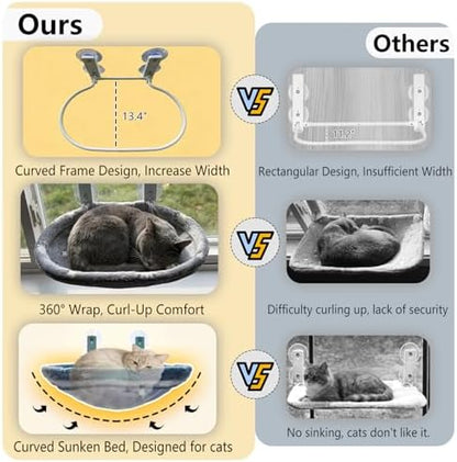 Cat Window Perch Hammock - Glow in the Dark Cordless Foldable Pet Bed with Sturdy Metal Frame & Strong Suction Cups, Star Print Resting Seat for Indoor Cats with Removable Washable Cover - Image 3