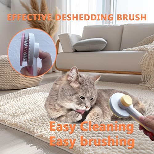 Cat Grooming Brush Kit 6 Tools - Deshedding & Dematting for Long/Short Hair, Self-Cleaning Slicker Brush with 6-in-1 Flea Comb for Cats & Kittens (Orange) - Image 4