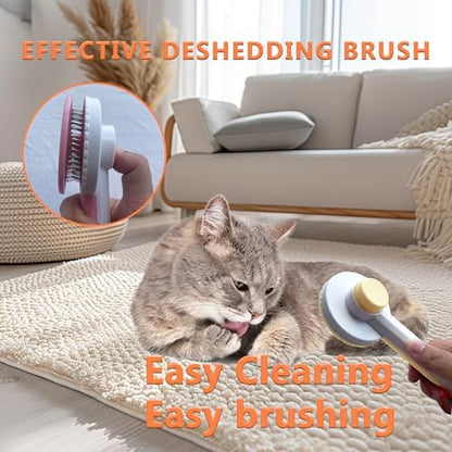 Cat Grooming Brush Kit 6 Tools - Deshedding & Dematting for Long/Short Hair, Self-Cleaning Slicker Brush with 6-in-1 Flea Comb for Cats & Kittens (Orange) - Image 4