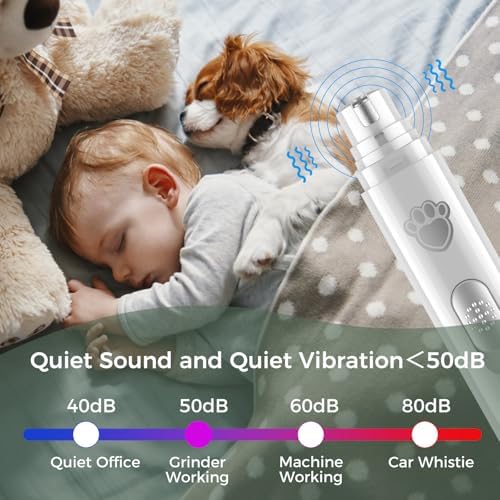 VIWIK Dog Nail Grinder, 2-Speed Rechargeable Dog Nail Trimmers for Large Medium & Small Dogs, Upgrade Professional Electric Pet Paws Nail Grinder, Quiet Puppy Grooming Tool Cat Dog Nail Dremel White - Image 5