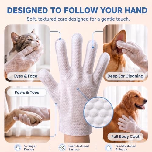 20PCS Pet Glove Wipes for Dogs, Cats & Small Animals— Fragrance-Free - Image 2