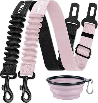 COOYOO Dog Seat Belt,3 Piece Set Retractable Dog Car Adjustable Seatbelts for Vehicle Nylon Pet Safety Heavy Duty & Elastic & Durable Car Harness for Dogs by COOYOO