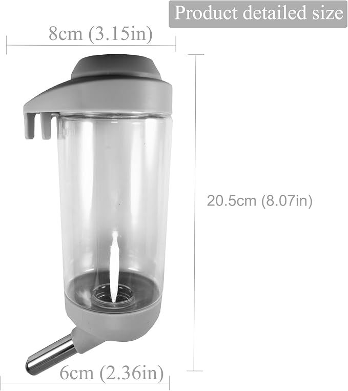 Dog Crate Water Bottle Dispenser - No Drip Cat Kennel Water Dispenser & Cage Water Feeder - Easy-to-Use Water Bottle for Dog Crate - Perfect for Keeping Your Pet Hydrated (Grey)-500ML