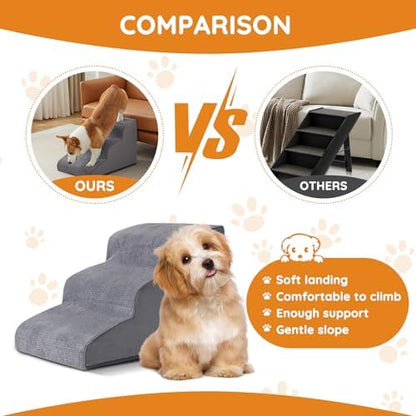 Ahpmeoa Dog Stairs for Small Dogs 19.7" H, Dog Ramp for Bed, 4-Step, Grey - Image 4