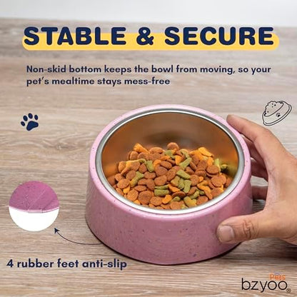 bzyoo 16oz Tilted Dog Bowl for Small Dogs & Cats, 15° Elevated Stainless Steel Pet Feeder, Ergonomic Anti-Vomiting Food Bowl for Frenchie, Pug, Persian Cat, Non-Skid Melamine Stand, Sprinkle (Pink) - Image 4