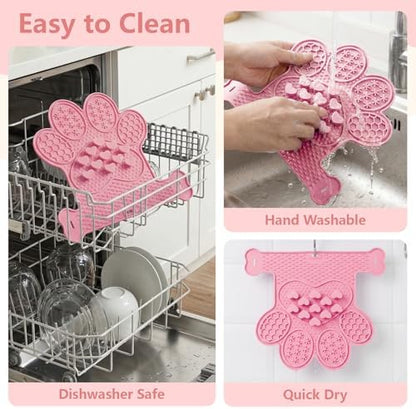Dog Lick Mat with Suction Cups, Slow Feeder & Enrichment Mat for Dogs & Cats, Silicone Feeding Mat for Wet & Dry Food, Anxiety Relief, Mess-Free Foldable Pocket Design, Pink - Image 7