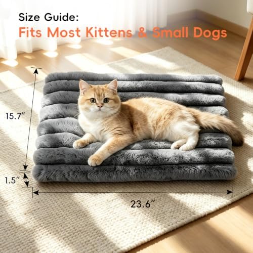 Cat Bed Mat for Indoor Cats, Self Warming Plush Cat Bed, 23.6"x15.7" Grey - Image 3