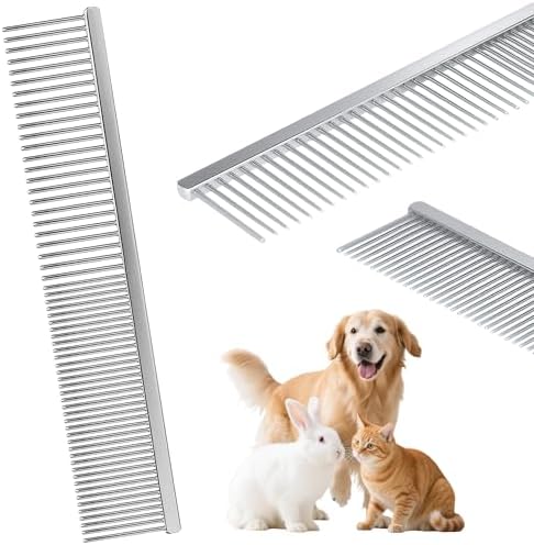 7.5 Inch Professional Stainless Steel Pet Grooming Comb for Dogs & Cats, Wide & Dense Teeth for Removing Tangles, Knots,Undercoat,Flea,Excess Hair, Rounded Corners Design for Safe,Metal Dematting Tool by Unknown