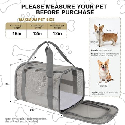 Cat Carrier, Soft-Sided Pet Carrier Bag, Breathable Mesh, Black (Grey, 17 * 11 * 11) - Image 2
