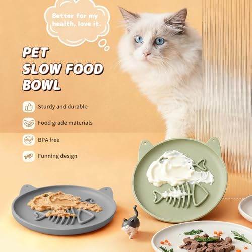 Slow Feeder Cat Bowl, 2 PCS Silicone Cat Bowl, Slow Feeder Ideal for Dry and Wet Food, Easy to Clean, Interactive Puzzle Toy for Pets Food Training, Keeps Cats Busy,6.69" W*0.65" H - Image 2
