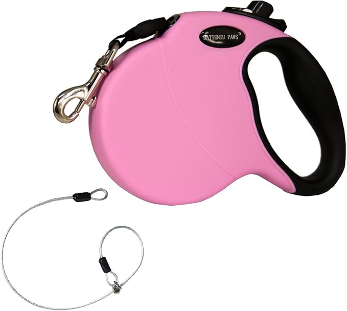 16Ft Chew Proof Retractable Dog Leash Anti-Chewing Wire Ropes Hands-Free Adjustable Safety Lock Durable Nylon Belt for Medium Dogs Pink M