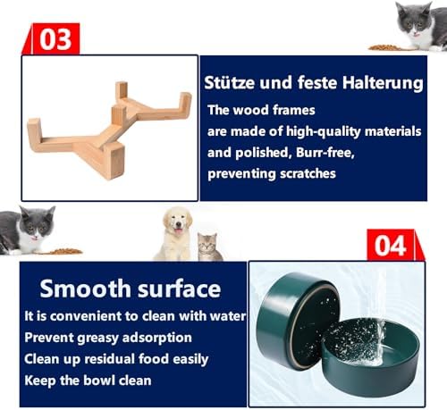 Elevated Ceramic Cat Bowl, Dog Bowl, 400 ml/13.5 oz Pet Food Bowls with Wood Stand Anti-Slip Design for Cat Dog - Image 3