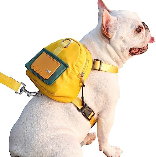 Dog Backpack Harness with Leash,Cute Pet Puppy Backpacks Bulid-in Dog Poop Bag Dispenser,Adjustable Pets Self Carrier Bag for Small Medium Dogs Travel Hiking Daily Walking(M, Yellow) - Image 2
