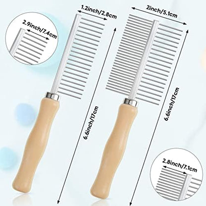 2 Pcs Pet Grooming Combs, Double Side Metal with Wooden Handle - Image 2