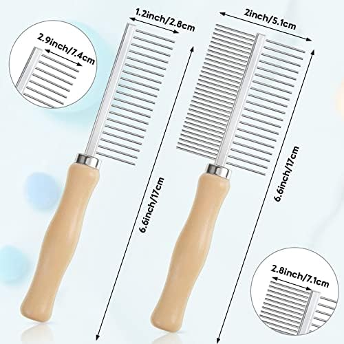 2 Pcs Pet Grooming Combs, Double Side Metal with Wooden Handle - Image 2