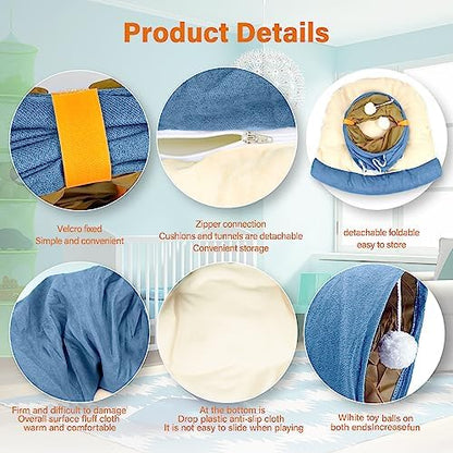 BWOGUE Bunny Tunnel Bed, 2-in-1 Collapsible Rabbit Tunnel Hideout with Mat - Image 3