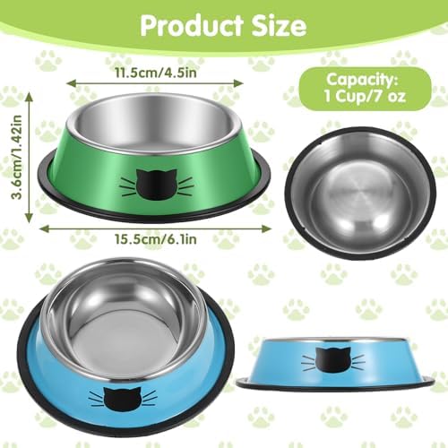 8 Pack Cat Bowls, Stainless Steel Cat Water Food Bowl Set with Anti-Slip Base, 7oz Shallow Pet Dish for Kittens & Small Dogs, Multi-Color (Blue, Black, Purple, Orange, Green, Gray, Red, Pink) - Image 2