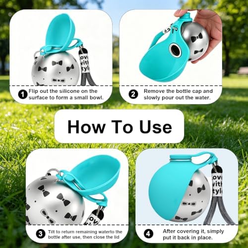 Portable Dog Water Bottle, Flip-Top Silicone Bowl Design, Insulated Hot & Cold Retention Material, One-Hand Leakproof Use, Perfect for Walking & Hiking, 10oz (Blue, Printing) - Image 6