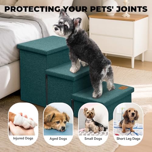 Zerbuger Dog Stairs with Storage, Dark Green 3 Steps Dog Ramp no Condo - Image 3